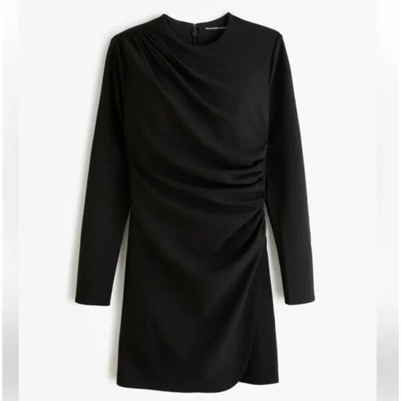 ABERCROMBIE & FITCH Long-Sleeve Draped Mini Dress Black Sz XL Tall {NN8} - Picture 1 of 5